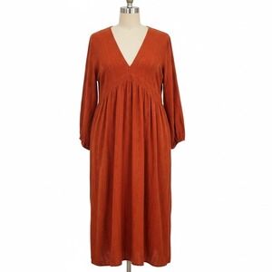 ROVE Women 2X Orange V-Neck Long Sleeve Textured Maxi Dress